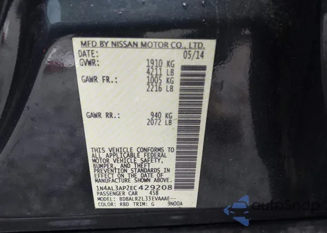 2014 Nissan Altima 2.5 S from USA, damaged, VIN 1N4AL3AP2EC429208